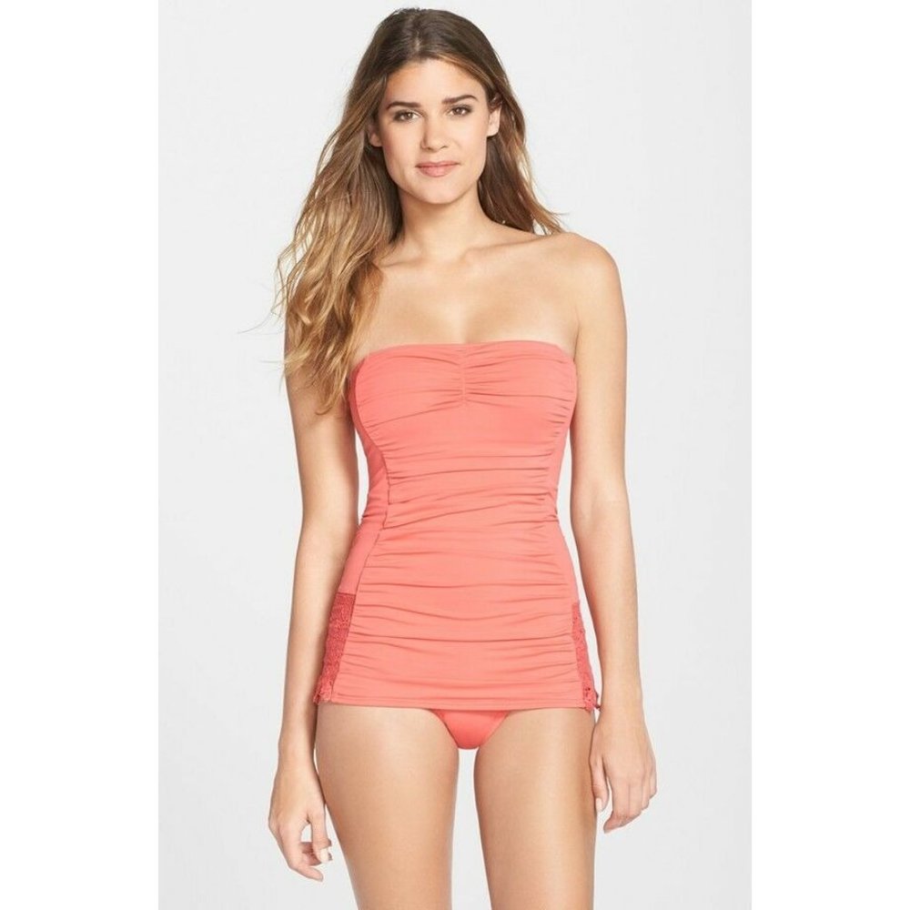 Coco Rave Lace Trim Bandeau Swimdress Coral